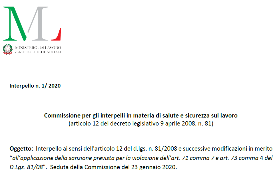 Interpello n. 1/ 2020 Sicurezza