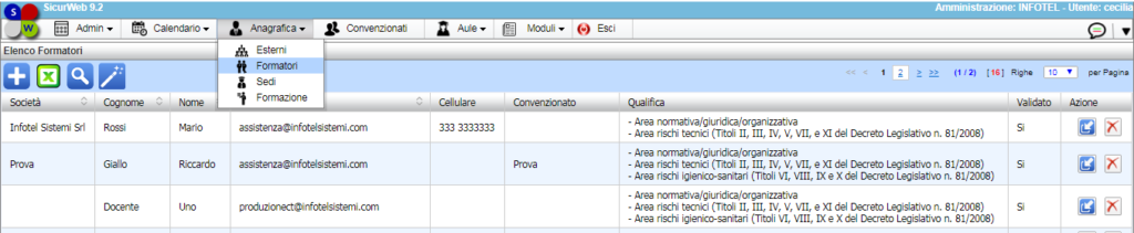 i SicurWeb dispone di una sezione dedicata ai Formatori.