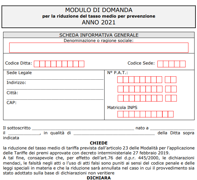 Il modello di domanda per il 2021